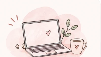 ノートパソコンとマグカップのイラスト